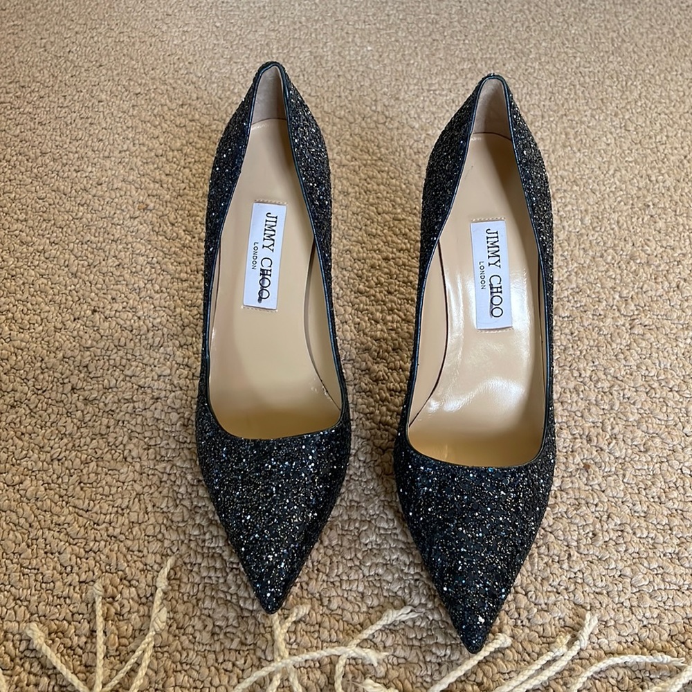 Jimmy Choo 100mm blue glitter mix